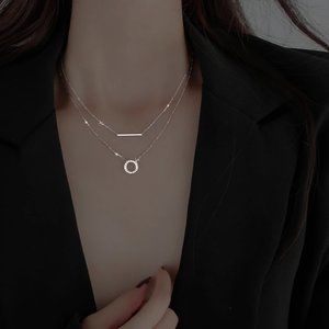 NEW Silver/Rose Gold Simple Zircon Circle Necklace